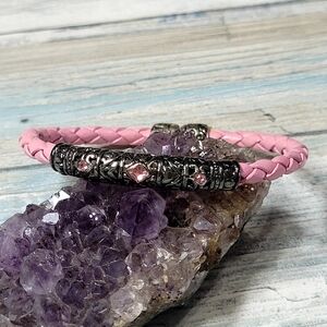 Premier Designs Pink Braided Bracelet with Silver Accents